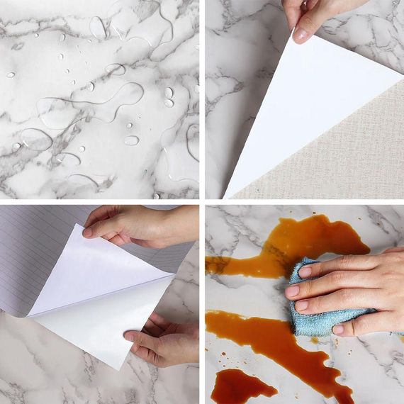 Самоклеящаяся пленка для кухни 3м х 60 см, под мрамор, Белый / Водонепроницаемая декоративная пленка для | Зображення 2