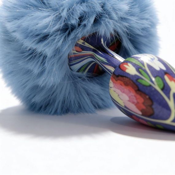 Анальна пробка з візерунком ALUME, S, металева синя з блакитним пушком, 7 х 2,8 см Sex Aura | Зображення 7