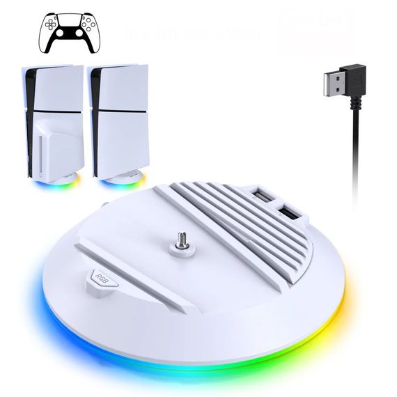 Вертикальний стенд BebonCool для Sony PlayStation PS5 Slim з RGB підсвічуванням і 2 USB Hub Білий | Зображення 1