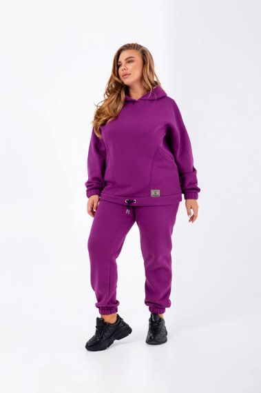 Женский теплый спортивный костюм на флисе худи и штаны NB23038 цвет фуксия, размер 54/56 | Зображення 3