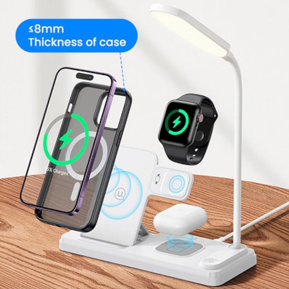 БЗП Usams US-CD195 15W 4in1 Wireless Charging Holder With Table Lamp White | Зображення 5