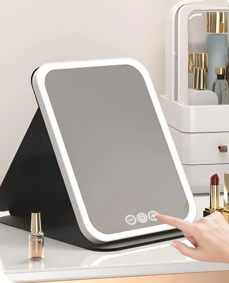 Дзеркало для макіяжу Lighted makeup mirror з LED підсвічуванням, складне, сенсорне керування, Type-C, з регулюванням яскравості