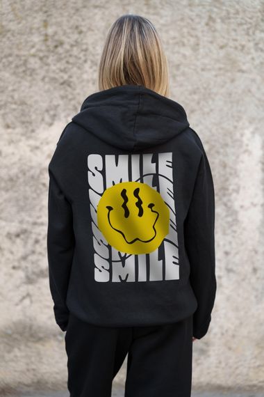 Утеплене зіп худі на флісі зіпер з принтом Smile Without Kane Black | Зображення 6