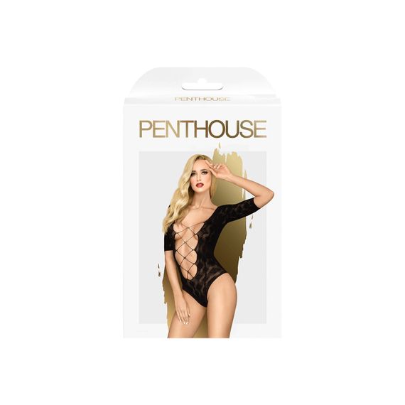 Боді Penthouse Salute Me S/L Black, імітація шнурівки на спині та декольте, геометричне плетіння | Зображення 2