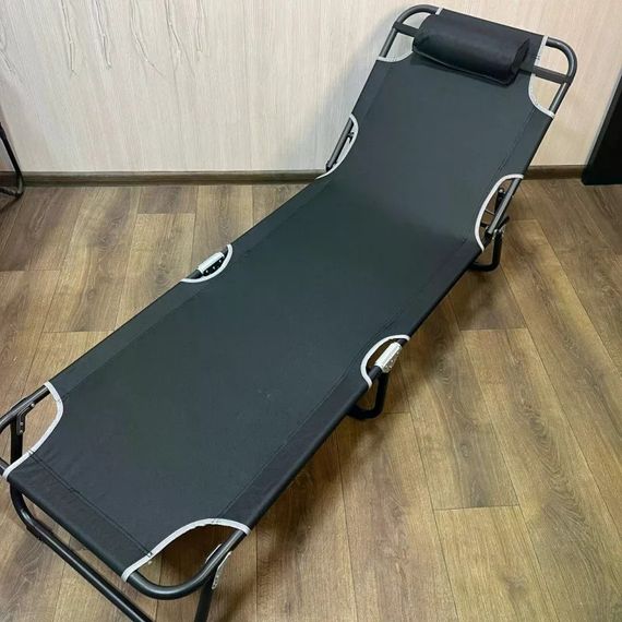Складной пляжный шезлонг 56×176 см черный • Садовый раскладной лежак для дачи, пляжа, террасы и отдыха на природе | Зображення 3