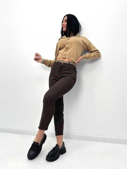 Женские вельветовые укороченные узкие брюки GF01709 цвет коричневый, размер 42 | Зображення 2