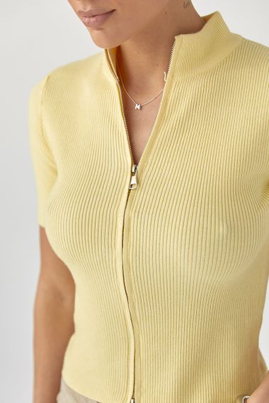 Однотонна футболка в рубчик на блискавці - лимонний цвет, ONE SIZE (є розміри) | Зображення 3