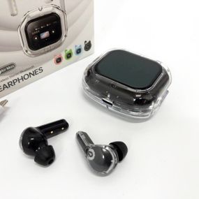 Бездротові вакуумні навушники TWS з дисплеєм LED, вологозахист IPx4 Bluetooth 5.4 з кейсом. Колір: чорний