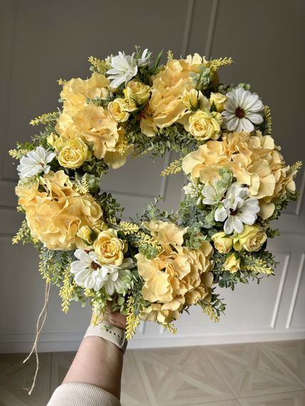 Цветочный декоративный венок на дверь Летнее утро, жёлтый, 50 см | Зображення 5