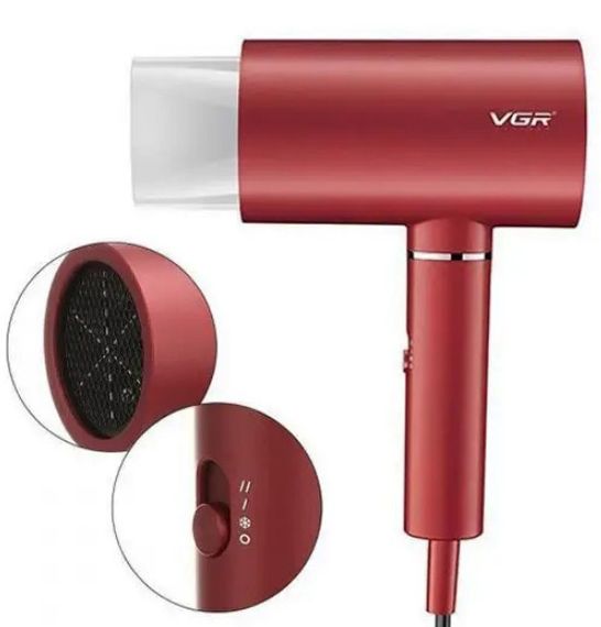 Фен для сушки укладки волос VGR V-431 1800 Вт электрофен Красный | Зображення 2