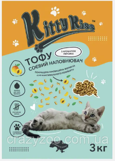 Наповнювач для котячого туалету Kitty Kiss Tofu соєвий тофу з ароматом персика 3 кг KK8245 | Зображення 1