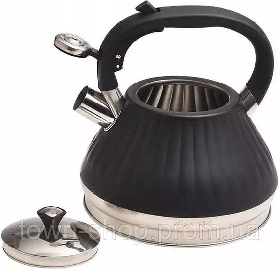 Чайник Kamille Whistling Kettle Marshmallow 3л из нержавеющей стали со свистком, черный KM-0858 | Зображення 1