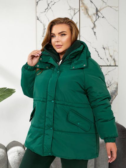 Женская теплая зимняя куртка на кулиске с капюшоном NB24035 цвет зеленый, размер 54/56 | Зображення 5