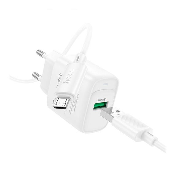 Мережевий Зарядний Пристрій Hoco C140A 1USB QC 18W+USB to Micro Колір Чорний | Зображення 4