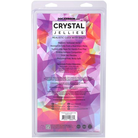 Фалоімітатор Doc Johnson Crystal Jellies - 7 Inch Realistic Cock with Balls - Teal Sex Aura | Зображення 4