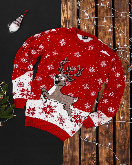 Свитер новогодний красный S M