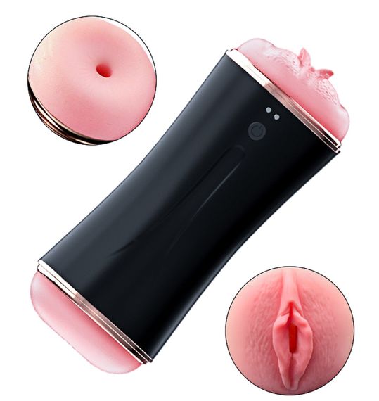 Мастурбатор з двома входами FOXSHOW Vibrating Masturbation Cup USB 10 + Interactive Function Black, BS6300045 Sex Aura | Зображення 1