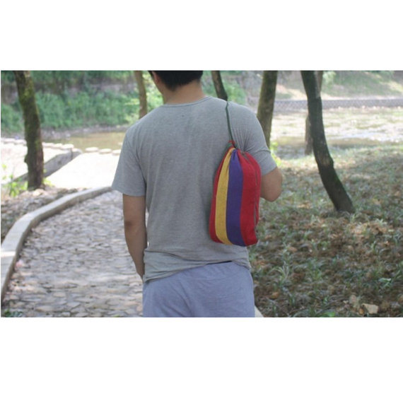 Туристичний гамак для відпочинку підвісний без планки 80x200 см, вуличний тканинний, синій і червоний | Зображення 7