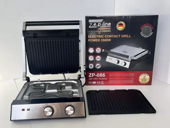 Гриль электрический прижимной Zepline 3500W со съемными пластинами контактный | Зображення 1