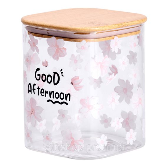 Банка для сыпучих продуктов с бамбуковой крышкой 900 мл емкость для сыпучих стекло HP-34-24 | Зображення 2