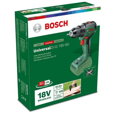 Шуруповерт Bosch UniversalDrill 18V-60, 18V, 60Нм, 0-500-0-1900об/мин (без АКБ и ЗУ) (0.603.9D7.000) | Зображення 1