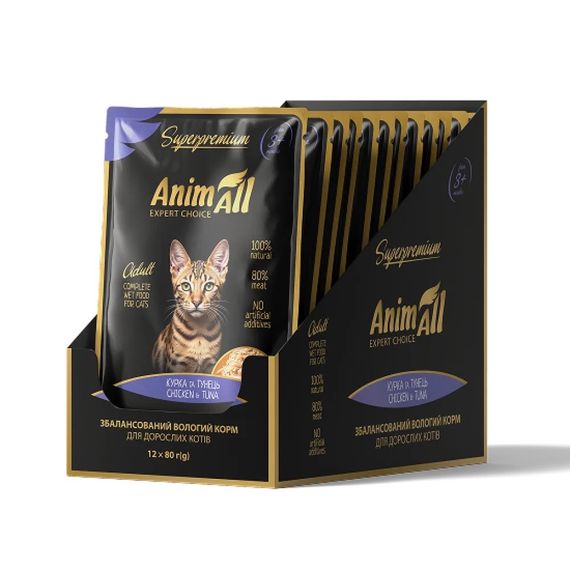 Вологий корм для котів з куркою та тунцем AnimAll Cat Chicken Tuna, 80 гр