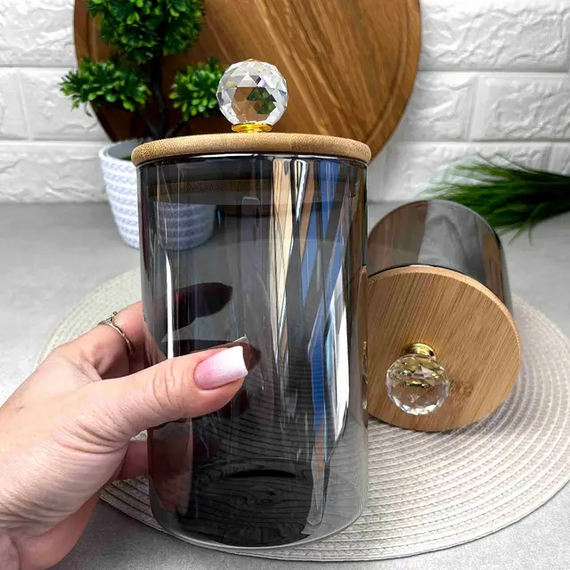 Банка для зберігання Smokey Crystal GK-5554 1300 мл скло з бамбуковою кришкою та декоративною ручкою Серебристий | Зображення 2