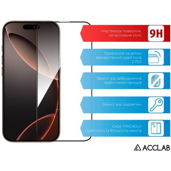 Скло захисне ACCLAB Full Glue Apple iPhone 16 Pro Black (1283126593277) | Зображення 2