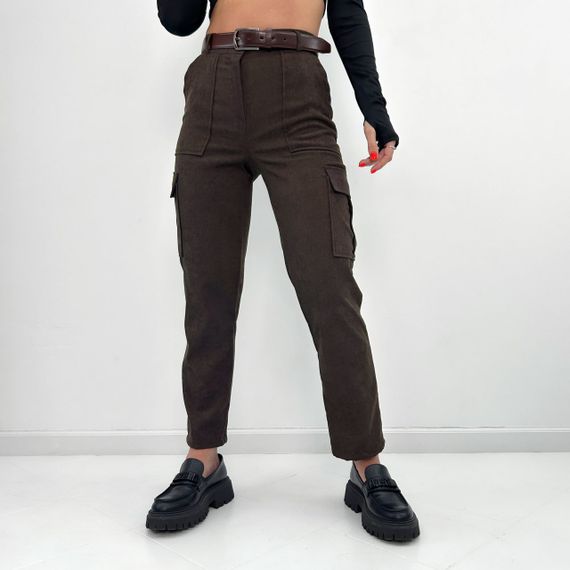 Женские вельветовые брюки карго с накладными карманами GF01710 цвет коричневый, размер 46/48 | Зображення 3