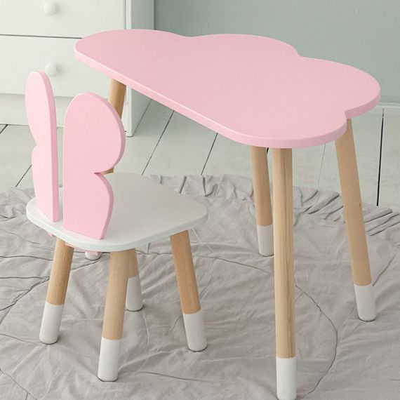 Стіл хмарка і стільчик метелик дитячий рожевий з білим сидінням. Столик для занять, ігор, їжі | Зображення 2
