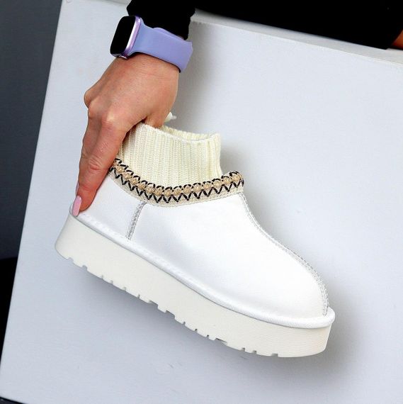 Белые низкие угги с текстильным манжетом натуральная кожа флотар | Зображення 4