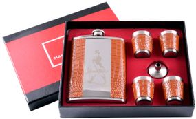 Подарочный набор 6в1 "Johnnie Walker" Фляга, 4 рюмки, лейка GT-177 Коричневый