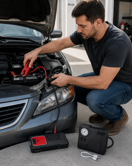 Автомобільний пусковий пристрій для акумулятора JUMP STARTER 69800mah + Компрессор / Пусковий пристрій для авто / Бустер | Зображення 1
