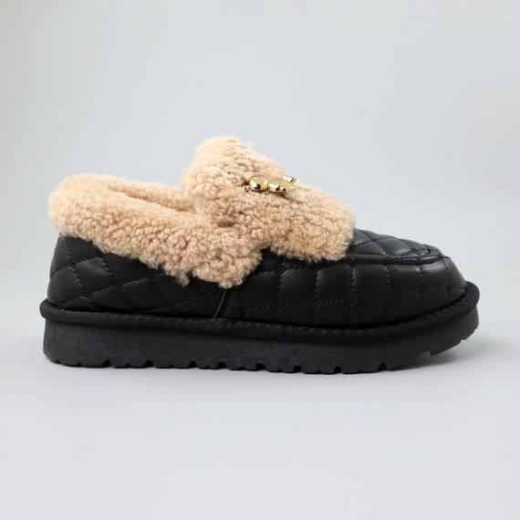 Угги жіночі шкіряні низькі хутро 590142 Чорні 37 38 39 40 41