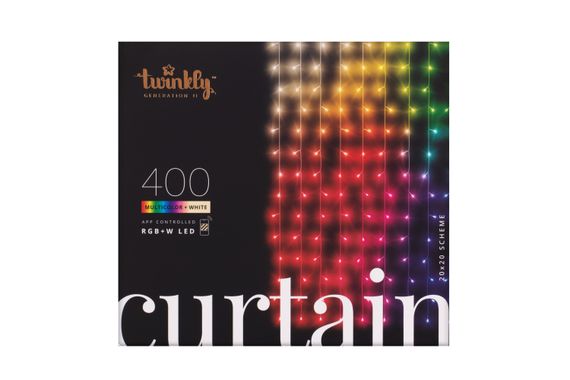 Гірлянда Smart LED Twinkly Curtain RGBW 400, Gen II, IP44, 1.45 х 2.1м, кабель прозорий (TWW400SPP-TEU)