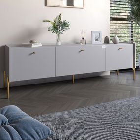 Тумба під телевізор на 3 шухляди LION Wood з золотими ніжками 160х65х40 см Кашемір (LION-042996)