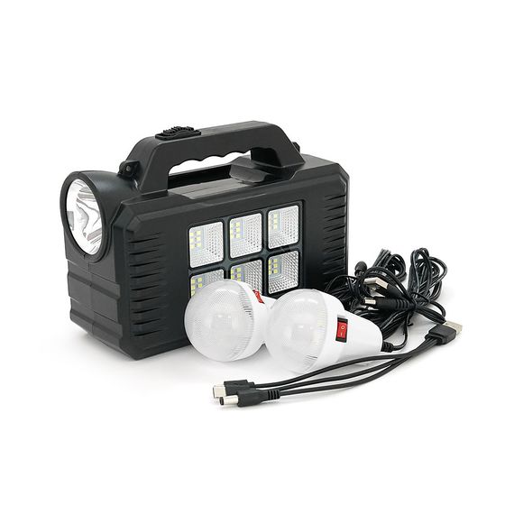 Переносний ліхтар GD-8077+ Solar, 1+1 режим, вбудований акум, 3 лампочки 3W, USB вихід, Black, Box