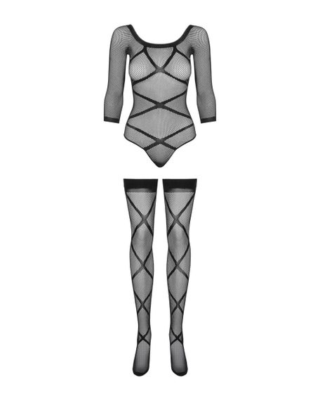 Бодістокінг Obsessive Bodystocking G320 S/M/L, панчохи, боді, декор у вигляді ліній sexstyle | Зображення 5
