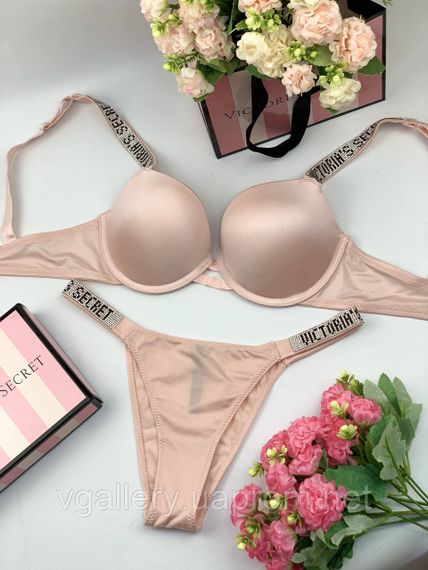 Комплект жіночої спідньої білизни Victoria's Secret Вікторія Сікрет модель Rhinestone зі стразами Рожевий, 80B,