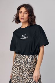 Женская футболка oversize с надписью Be good. Be bad. Just be - черный цвет, L (есть размеры)