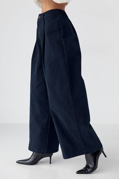 Котонові штани-палаццо зі складками - темно-синій цвет, L (є розміри) | Зображення 3