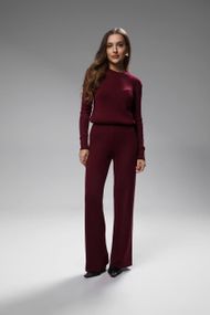 Вязаный женский костюм двойка кофта + штаны цвет бордо в размере XS-XL