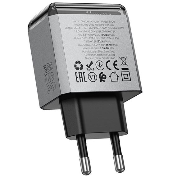МЗП Borofone BN20 Lena PD35W+QC3.0 (1USB-A/1C) Metal gray | Зображення 4
