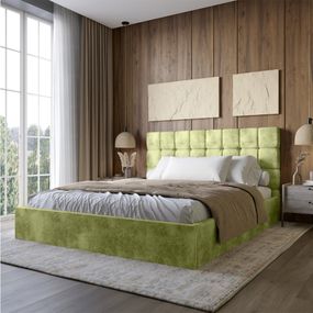 Двоспальне дерев'яне ліжко з м'яким узголів'ям і підйомним механізмом LION Піксі Silk 201 (Фісташковий) 160х200 см (LION-044275)