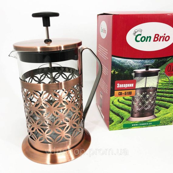 Чайник пресс для чая Con Brio CB-5180 800мл, Многоразовый френч-пресс, Заварник стеклянный с прессом EM-46 | Зображення 5