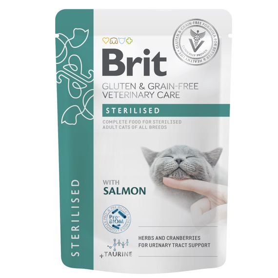Корм Brit VD Care Sterilised вологий з лососем для профілактики захворювань сечостатевої системи у стерилізованих котів 85 гр