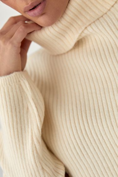 Базовий теплий гольф у рубчик - кремовий цвет, ONE SIZE (є розміри) | Зображення 3