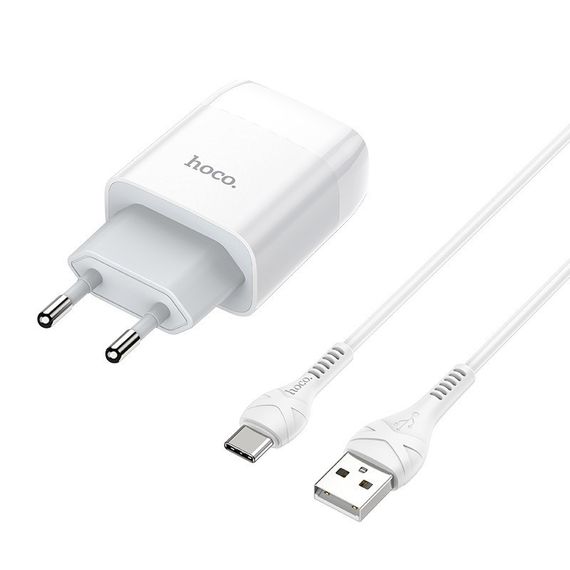 СЗУ Hoco C73A Glorious 2.4A (2USB-A) + кабель USB to Type-C Белый | Зображення 1
