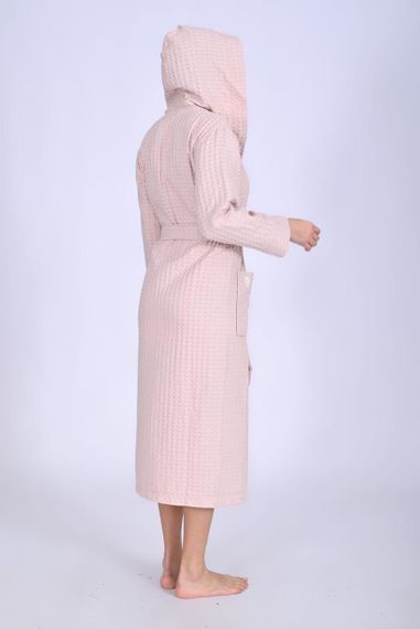 Женский вафельный халат Nusa 4160 c капюшоном, пудровый 2XL | Зображення 3