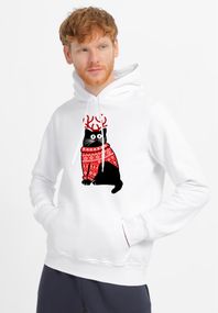 Худі чоловіче біле з принтом "Кіт у светрі", 3XL